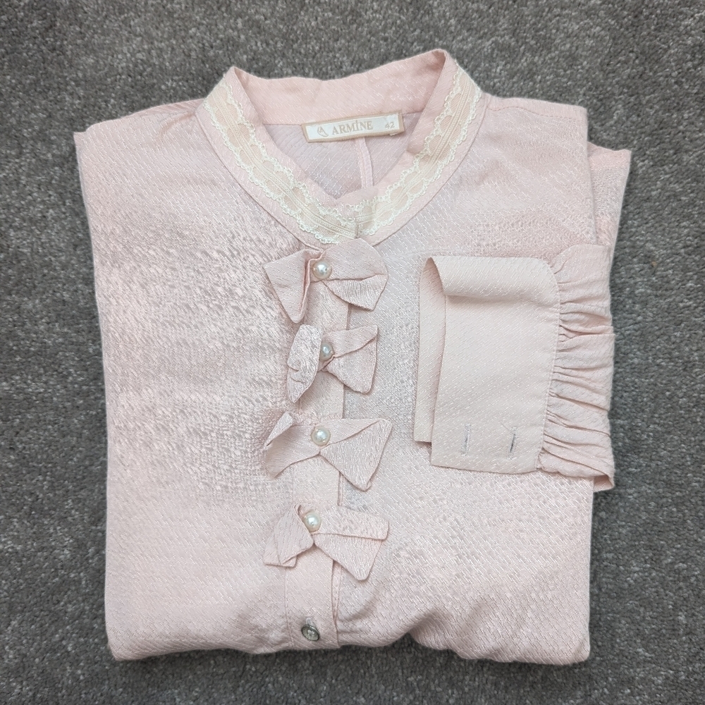 Armine lace collar button down pink blouse shirt women's Large
